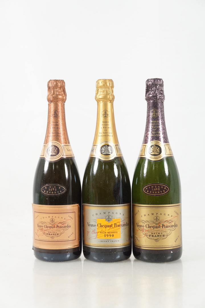 Veuve Clicquot Ponsardin Assortment (1 x Reserve 1988, 1 x Reserve 1990, 1 x Rose 1985) NV